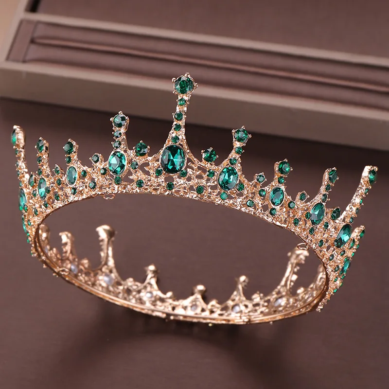 

2019 Baroque Vintage Green Crystal Wedding Bridal Tiaras Hairband Headpiece Princess Pageant Crown Bridal Hair Accessories