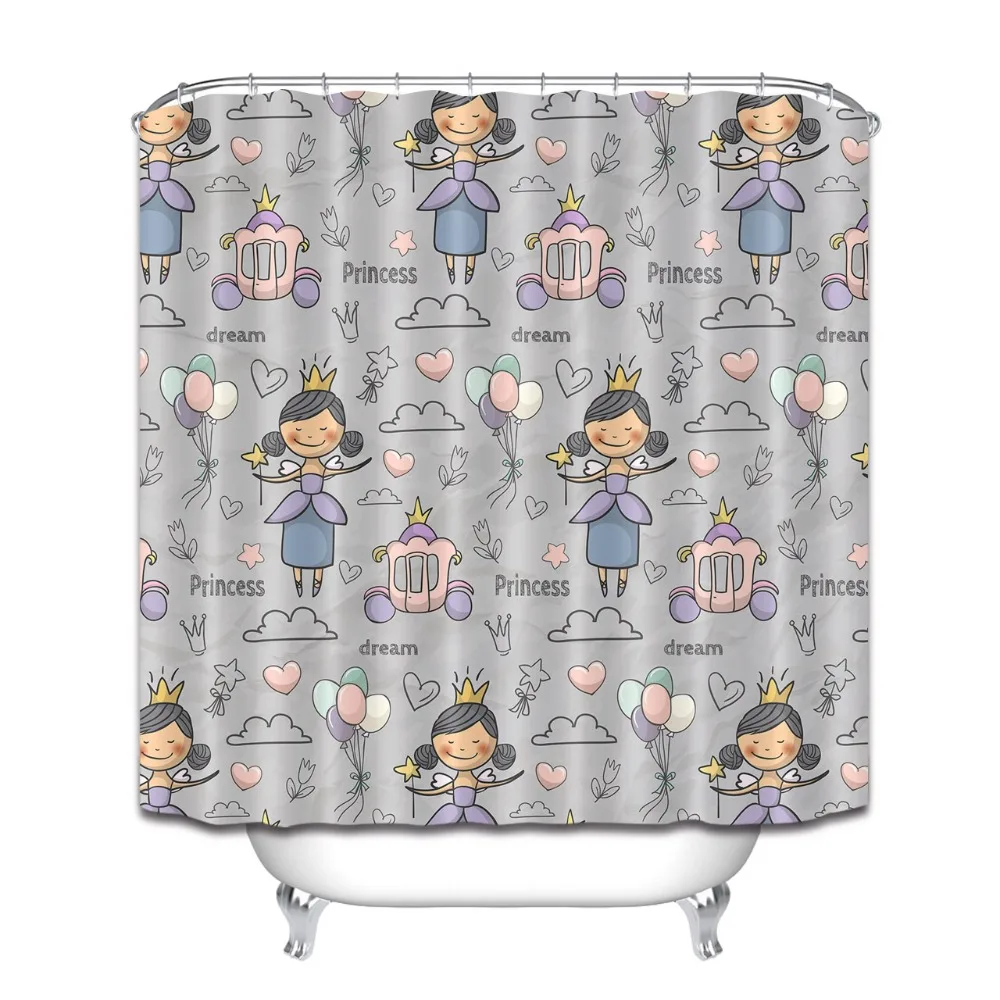 72'' Angel Princess Held Magic Wand Balloons Bathroom Waterproof Fabric Shower Curtain Polyester 12 Hooks Bath Accessory Sets | Дом и