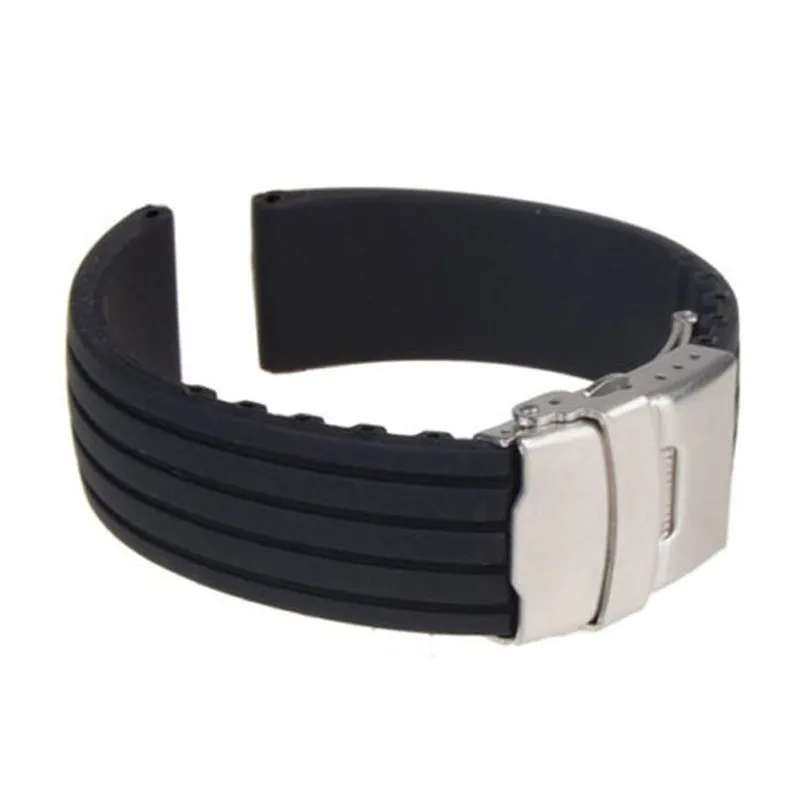 

Black Silicone Rubber Watch Strap Band Deployment Buckle Waterproof 18mm Man and woman watches Brand 20