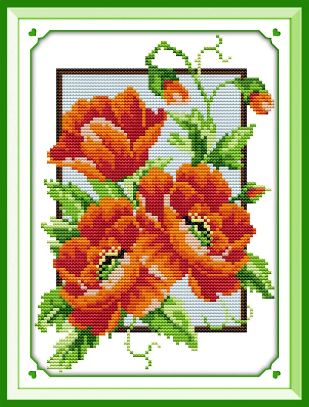 

Little poppy flower cross stitch kit 14ct 11ct white printed cotton thread embroidery DIY handmade needlework home decor