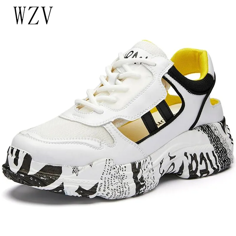 

New Genuine Leather Women Casual Shoes Fashion Hollow Out Platform Breathable Shoes Women Sneakers Ladies Trainers Chaussure