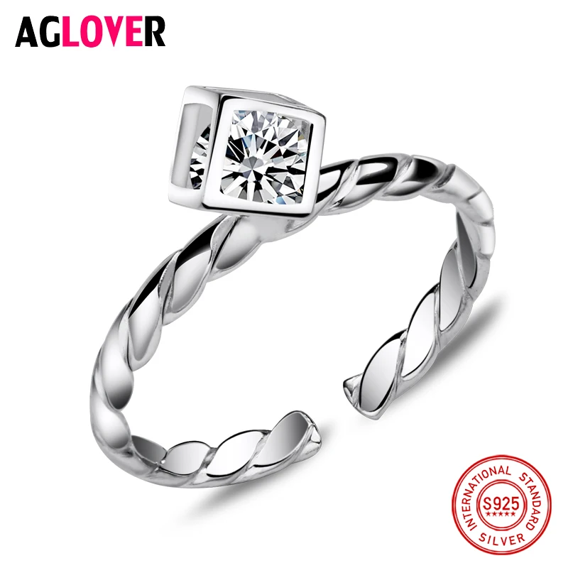 Classic Women Rings Square Cut AAA Shiny Cubic Zircon 925 Sterling