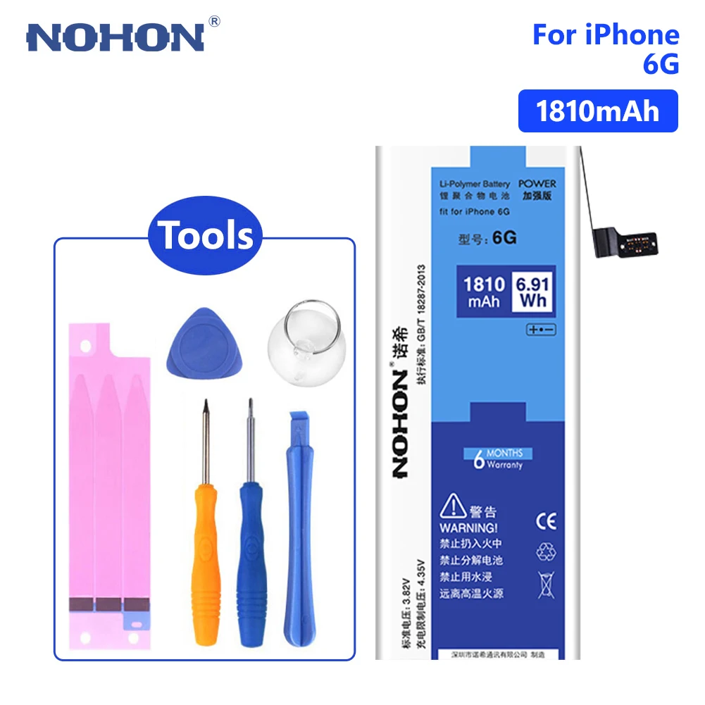 

NOHON Phone Battery For Lithium Polymer Mobile Phone Batteries Real capacity 3.82 V 1810mAh iPhone 6 6G iPhone6 Free Tools