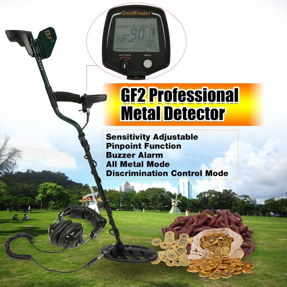 

GF2 Professional Underground Metal Detector Handheld Treasure Hunter Gold Digger Finder With Headphone LCD Display