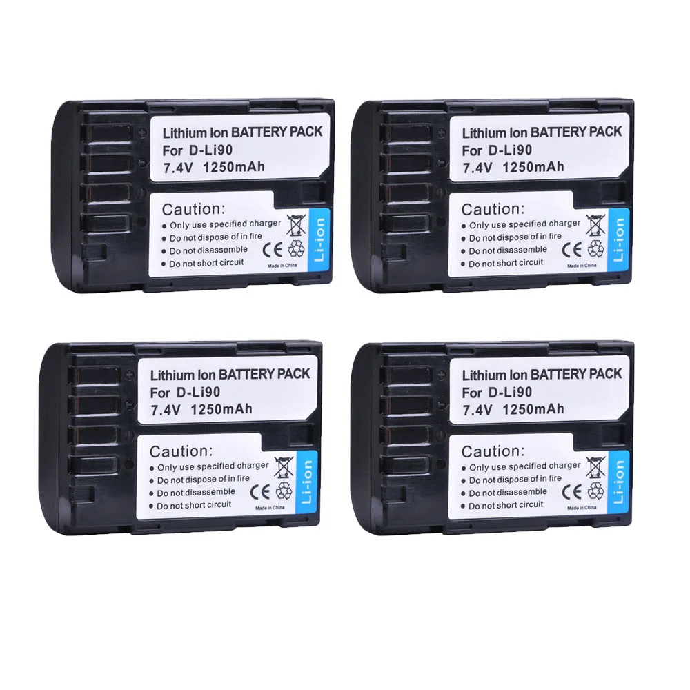 

4X 1250mAH D-Li90 D Li90 DLi90 Rechargeable Camera Li-ion Battery for Pentax K-5 II K-5 IIS K-01 K-7 K-5 K-3 K-3 II 645D 645Z Z1