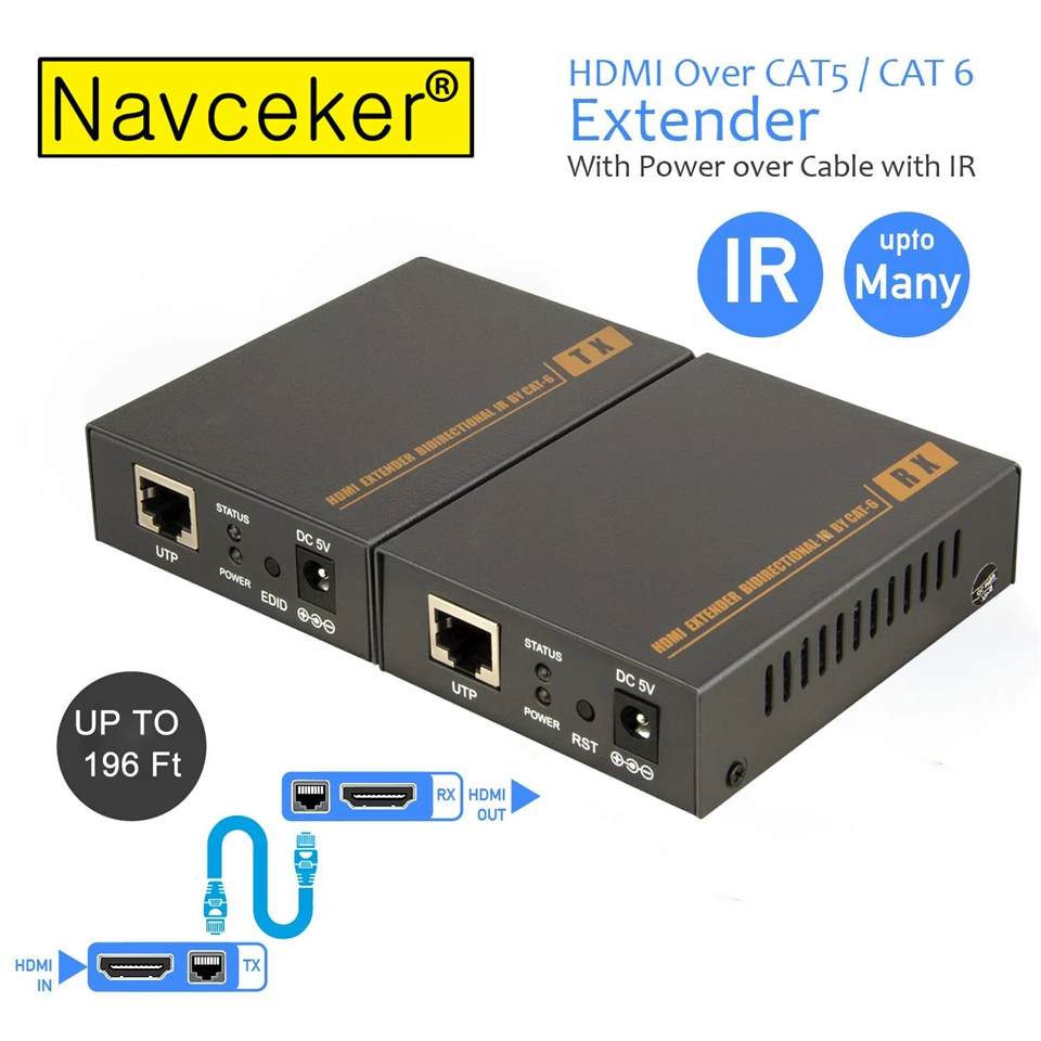 1080P 60m HDMI Extender HDMI Repeater Over Cat6 Cat7 Ethernet Cables With IR Function RJ45 Transmit