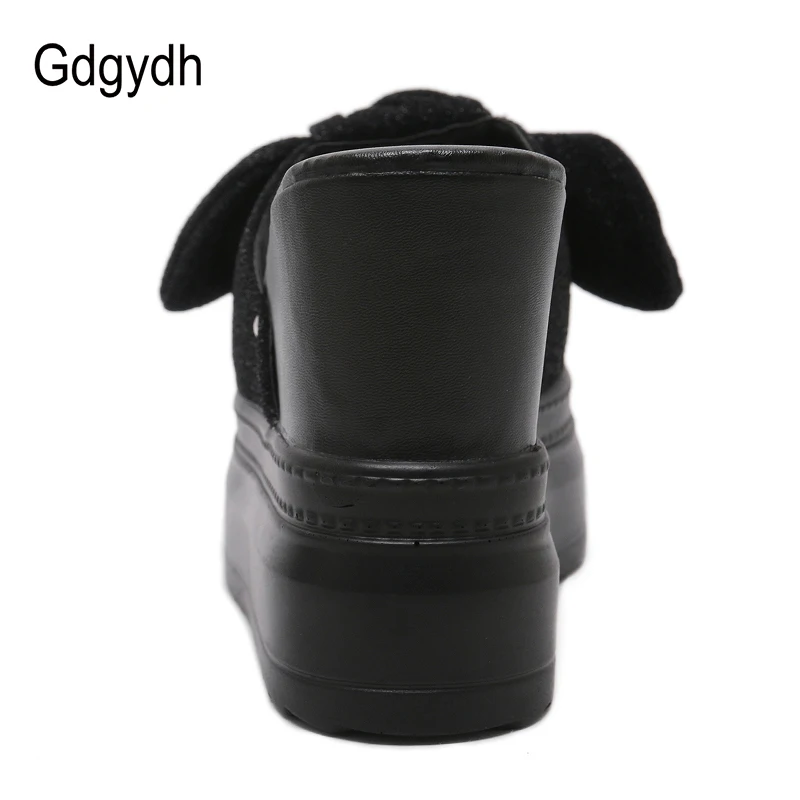 Gdgydh/черные однотонные летние туфли; босоножки на танкетке; женская модная повседневная обувь с бантом-бабочкой; удобная резиновая подошва