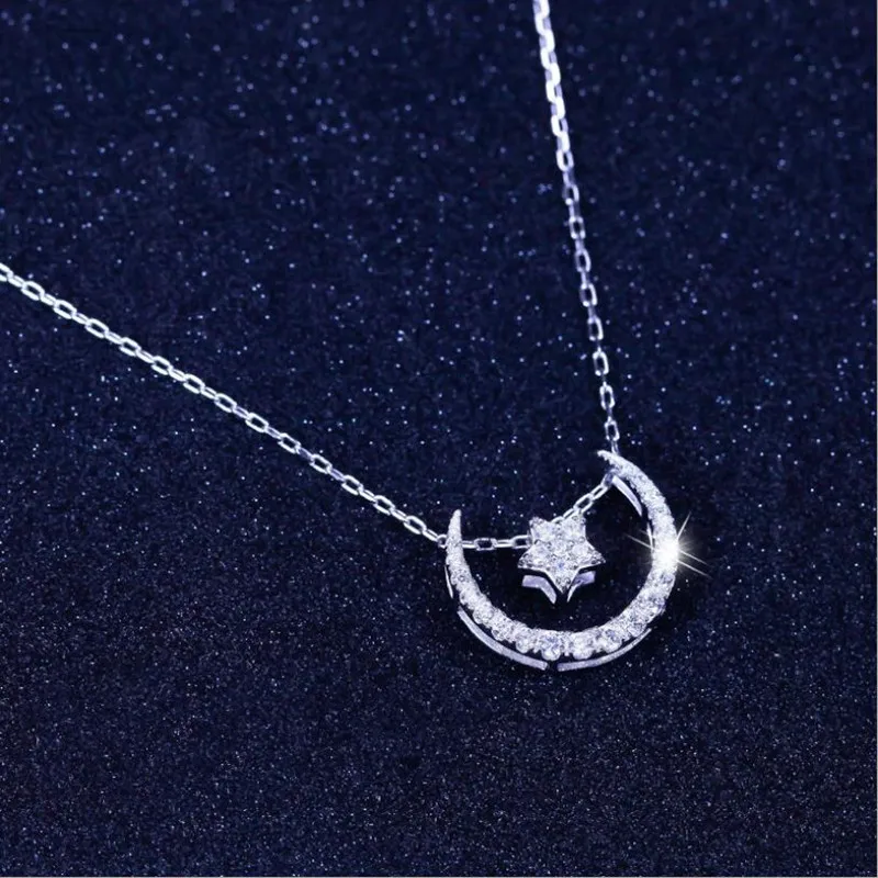 

Everoyal Top Quality Silver 925 Sterling Necklace For Women Jewelry Fashion Zircon Star Moon Pendant Necklace Girls Accessories