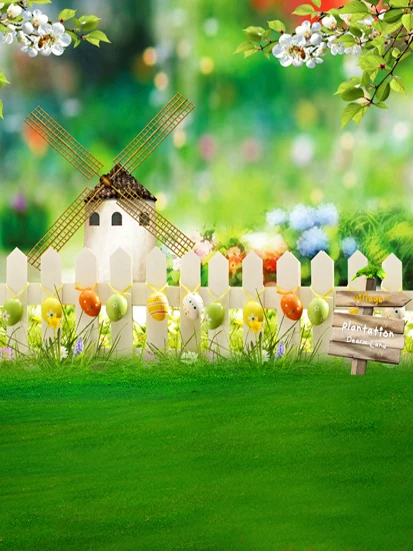  Easter Egg White Fence Wedding Children Baby Vinyl Photography Background Computer Printed Photography Backdrop for Photo Studio 