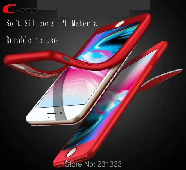 C-ku For Iphone X 8 I8 7 PLUS 7plus 6 6S SE 5 5S 360 Degree Full Body With Tempered Glass Soft TPU Case Skin Touch Luxury 100pcs | Мобильные