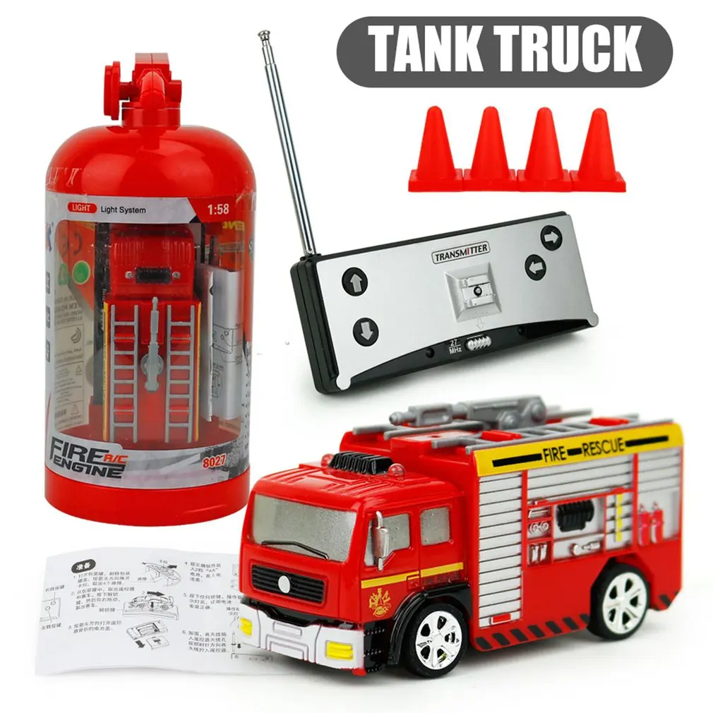 

27MHz RC Tank Truck 4CH Rechargeable Portable Mini Remote Control Fire Truck Forward Backward Children Toys