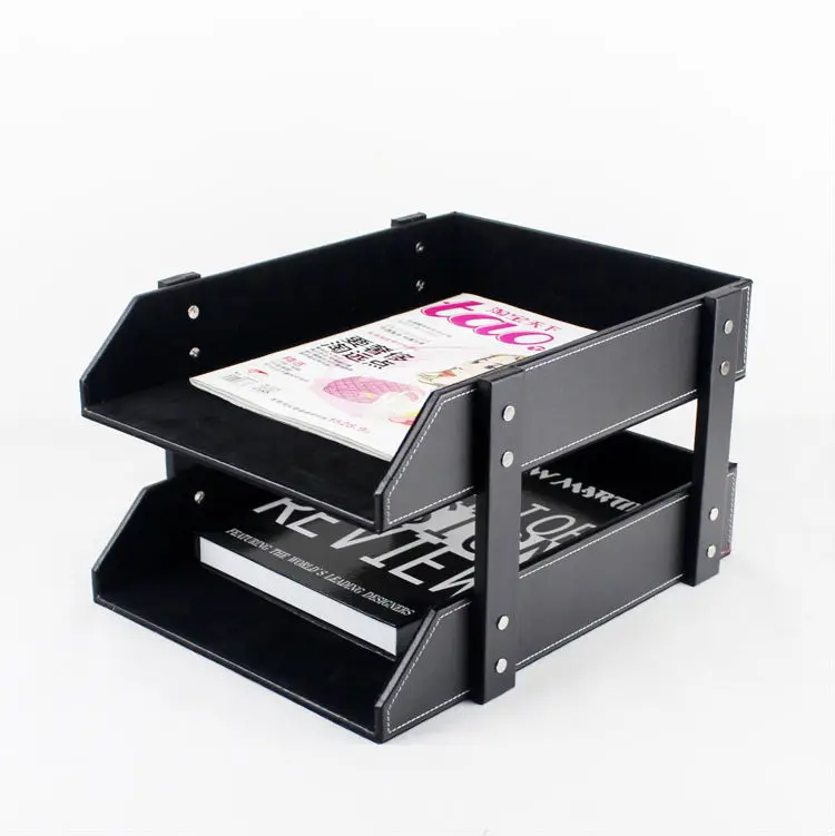 Двухслойная А4 съемная коробка для офиса; дерево Кожаный шкаф для документов лоток для хранения файлов Органайзер коробка для хранения