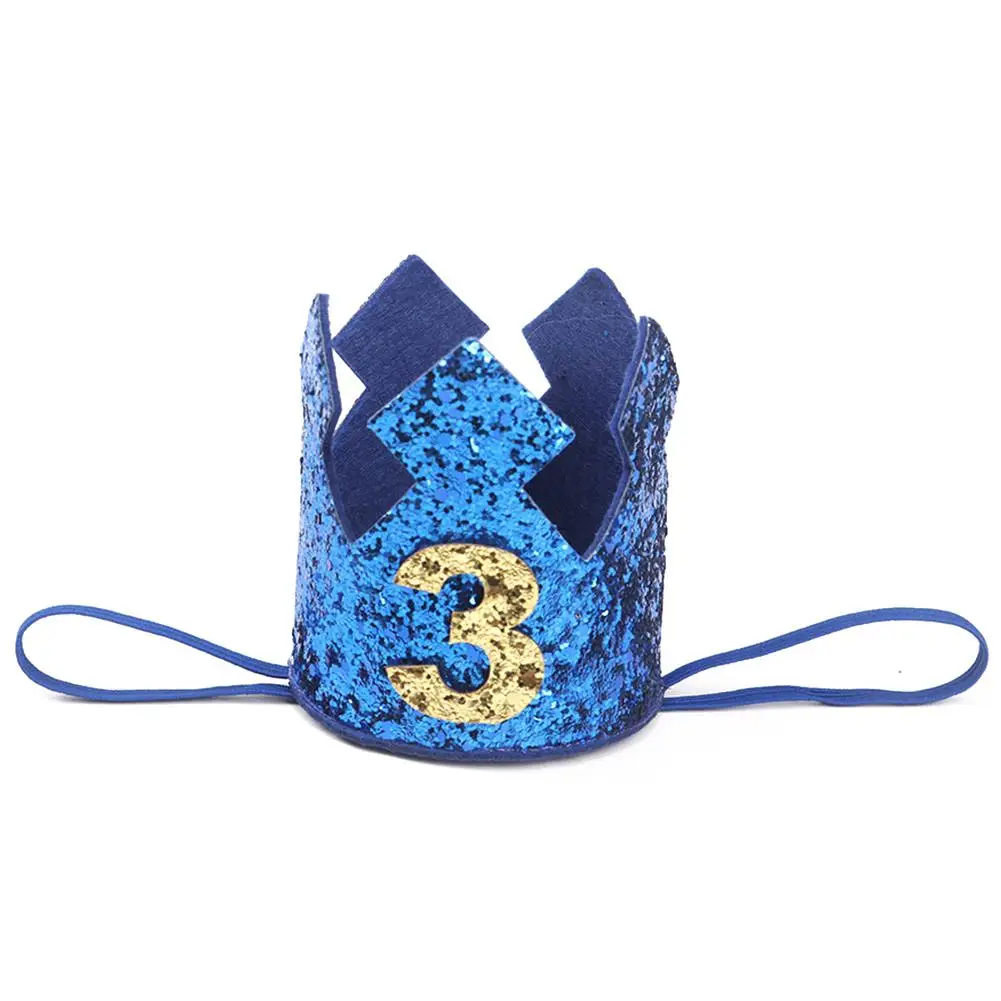 Blue Gold Boy First Birthday Hat Glitter Princess Crown Number 1st 2 3 Year Old Party Baby Shower Decor Headband Kids Gifts - Цвет: 3