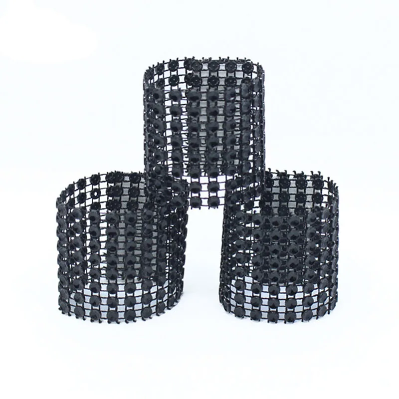 Black 10pieces/lot Napkin Rings Handmade Rhinestone Plastic Drill Ring Wedding Party Hotel Dining-table Decoration | Дом и сад
