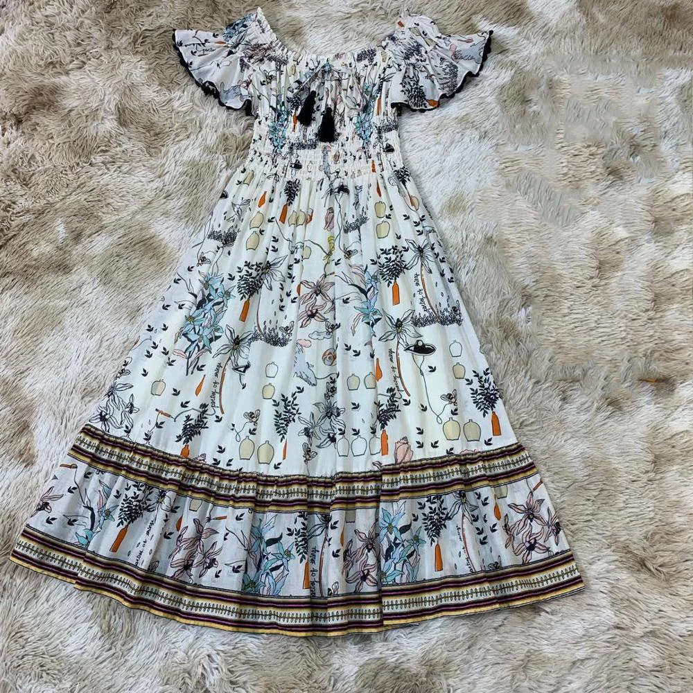 

2019 new ladies fashion short-sleeved ruffled shoulder print dress 0618