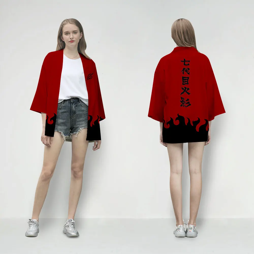

2019 Hot Sale Kimono Japanese Anime Naruto Akatsuki Red Cloud Kimono Shirt Summer Women Short Sleeve Loose Cardigan Kimonos