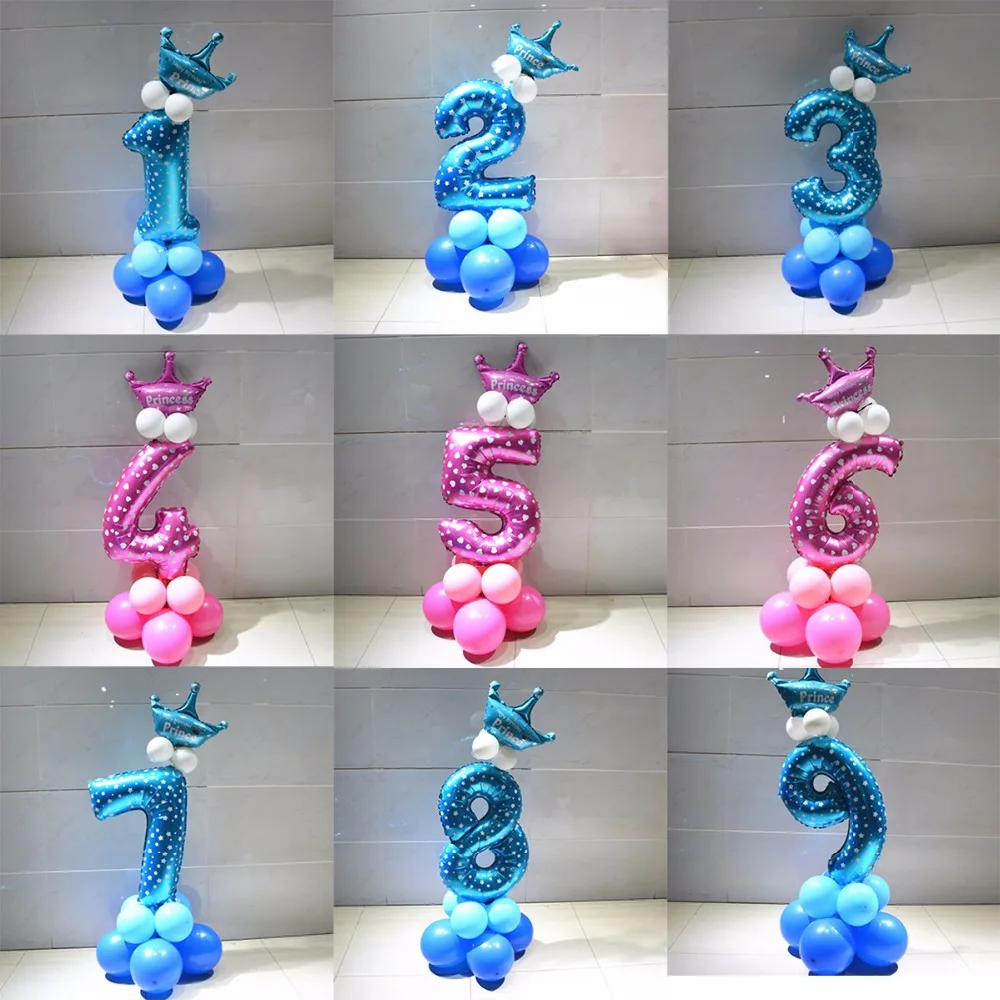 

1set Blue Pink Number Foil Balloon for 1st Birthday Party Decorations 1 2 3 4 5 6 7 8 9 Years Baby Shower Latex Balloons Globos