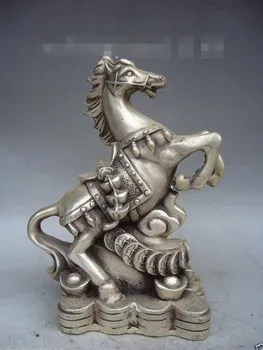 

YM 307 7.6"Collectible Decorated Old Handwork Tibet Silver Horse statue