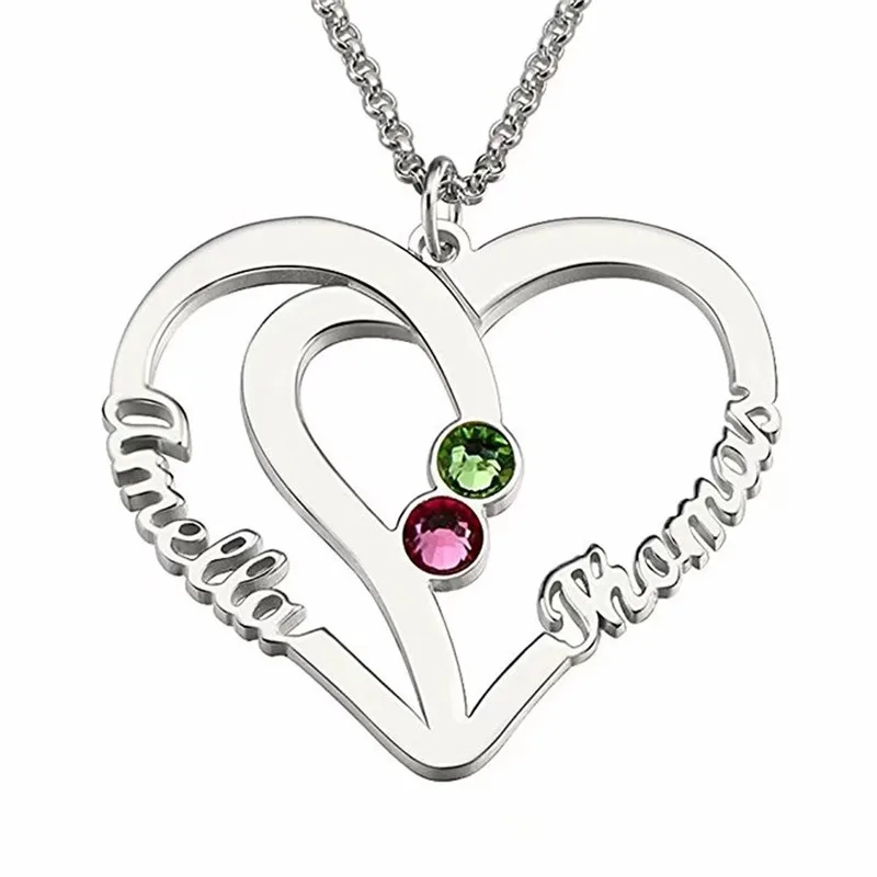 

Customize Heart Name Necklace Personalize Name &Birthstone Necklace Jewelry 925 Slive Necklace For Women#SS30