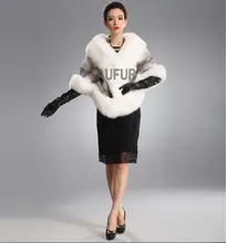 Real Mink Fur Shawl with Fox Fur Collar Wedding Shawls Fur Poncho Dress Evening Wrap Coat Bridal Fur Shawl AU00401