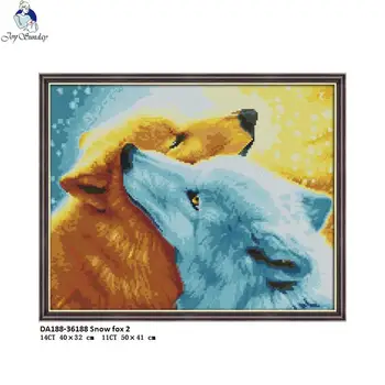 

Joy Sunday Snow fox 2 Pattern DIY Handmade Cross-stitch DMC 14ct and 11ct Canvas Printed Cross stitch kit Embroidery Needlework