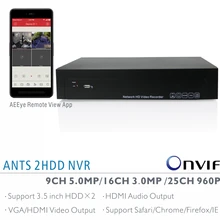 ANTS 9CH 5MP, 16CH 2MP, 25CH 960P Onvif NVR with AEEye and Goolink P2P App live view and playback support HDMI Audio output