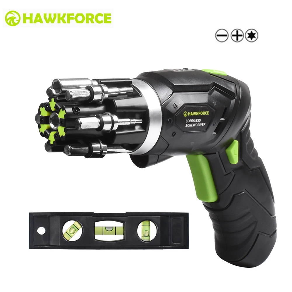 

3.6V Rechargeable Cordless Electric Screwdriver Kit HAWKFORCE 6 in 1 Built-in Bits Mini Rotary Screw Driver with Work Light