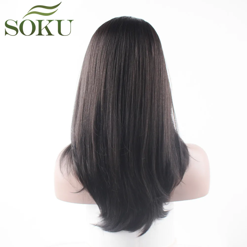 Straight Synthetic Lace Front Wigs With Baby Hair Natural Black Heat Resistant Glueless Free Part Lace Wigs For Black Women SOKU