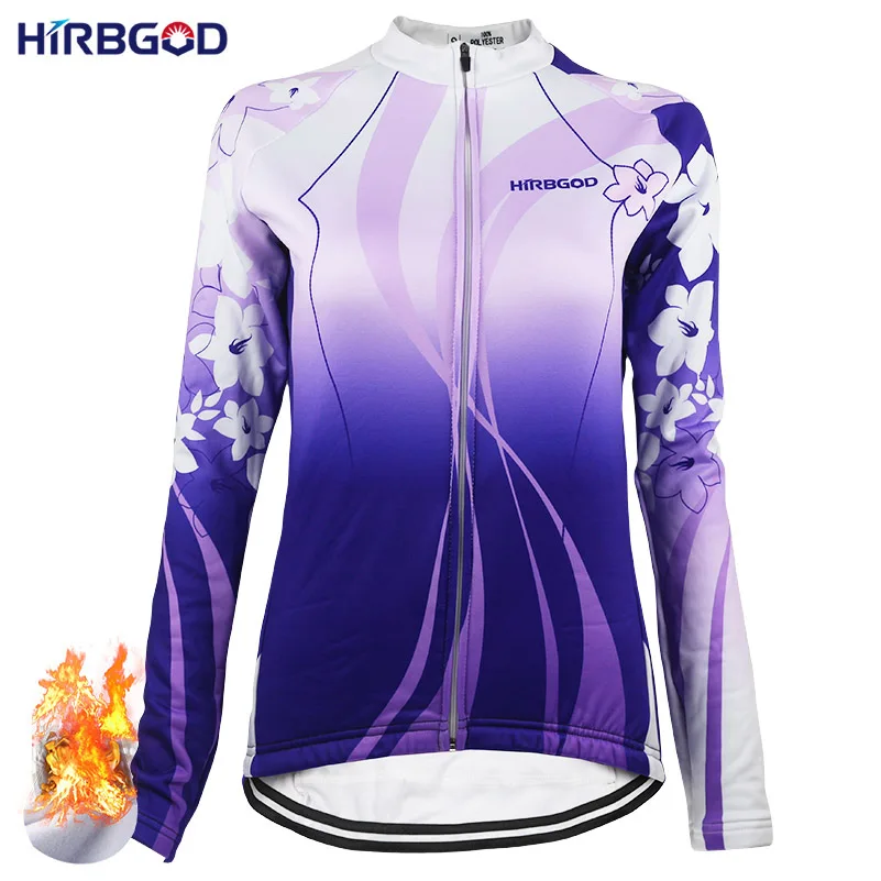 HIRBGOD New Flower Purple Women Cycling Jerseys Winter Long Sleeve