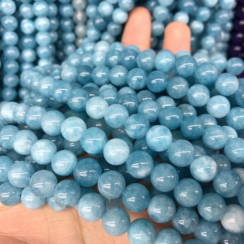 REGELIN  4/6/8/10/12mm Natural Stone Aquamarin Angelite Round Loose Beads  For Jewelry Making Strand 15