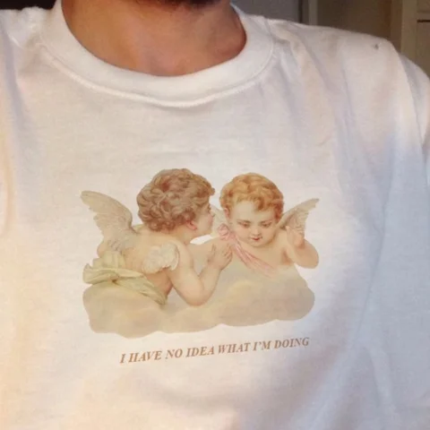 

kuakuayu HJN Angel Cherub I Have No Idea What I'm Doing Letter Print Shirt Summer Fashion Unisex Tee Short Sleeve Women Tshirt