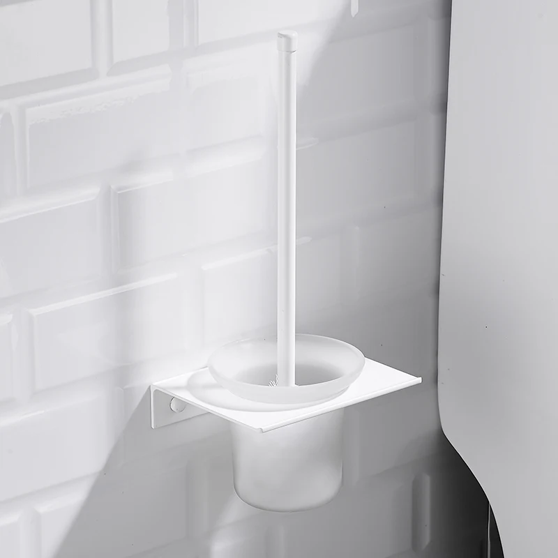 Nordic space aluminium Creative Toilet Brush Set Home Toilet Holes Free White Toilet Brush Holder New Simplicity