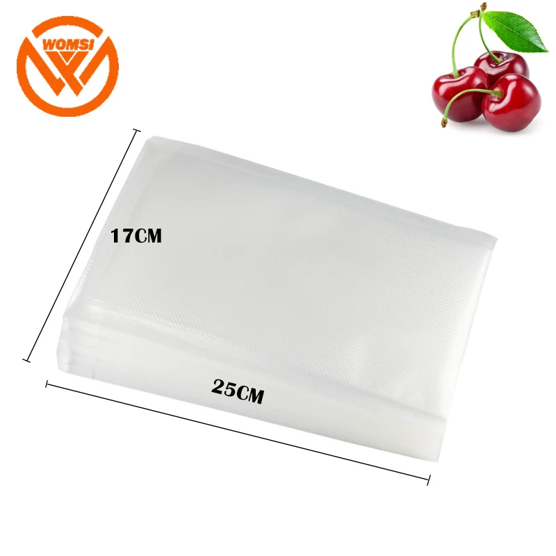 

WOMSI 100PCS/lot 17X25CM Vacuum sealer package bag for Vacuum sealing machine for Food Saving Storage Bags