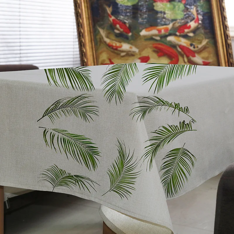 

Green Rectangle Tablecloth Polyester Tropical Plant Leaves Printed Table Covers Waterproof Thick Table Cloth Home Kitchen Decor