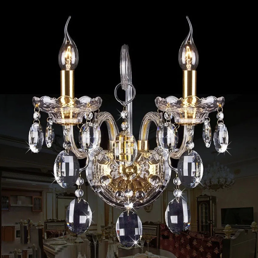 New Luxury Crystal Wall Lamp Free Shipping Wall Lights Bedroom Bedside Wall Sconce Candle 2 Heads Stair Light Fixtures