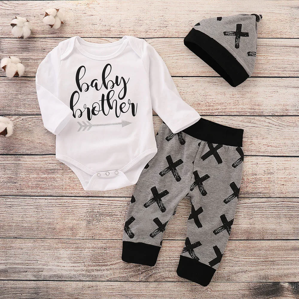 

MUQGEW Newborn baby boy clothes Letter Romper Tops+ Pants Hat 3PCS Outfits Set ropa recien nacido kids clothing roupa menino