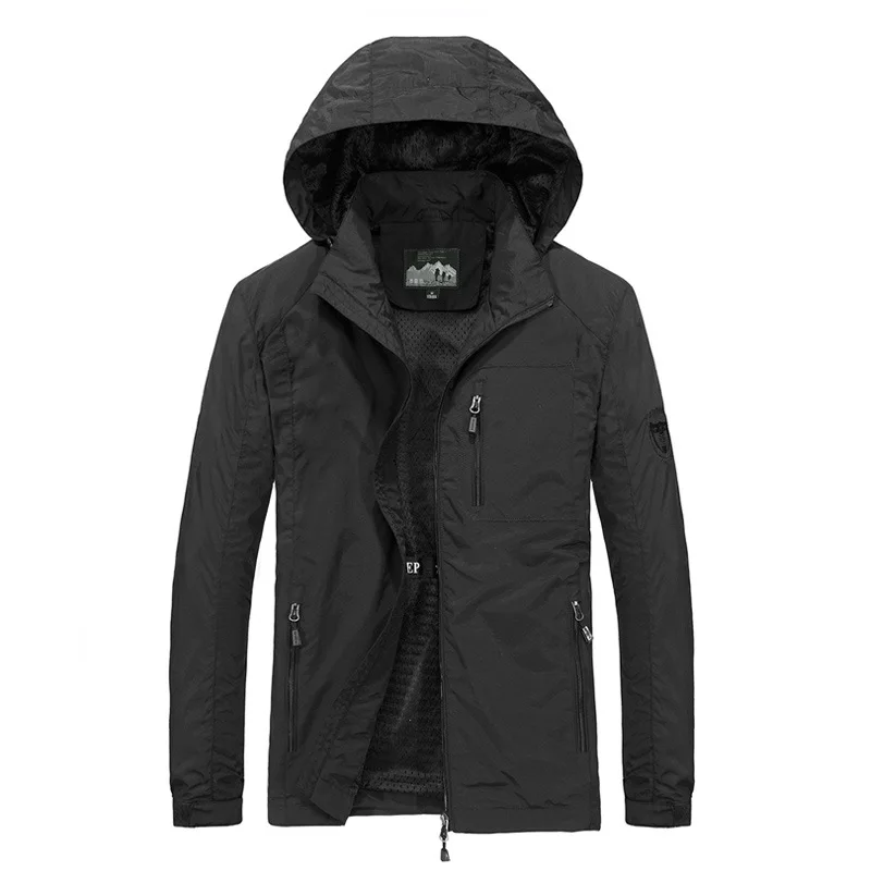  Mens Windbreaker Jackets Military Cargo Hooded Water Proof Wind Breaker Casual Coat Male Large Size