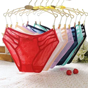 

1PC New Women Sexy Lingerie Bow Openwork Briefs Lace-up Plus Size Low Waist Underwear Seamless Transparent Panties