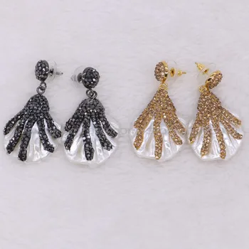 

Shell shape resin earrings pave gold rhinestone dangle earring drop earrings wholesale druzy earring women jewelry 2112