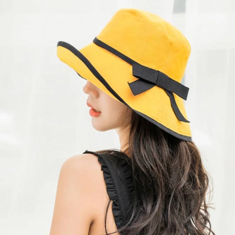 Lanxxy весенне-летняя шляпа черный бантом Панама шапки открытый пляжные кепки женский Рыбалка шляпа повседневное Панама