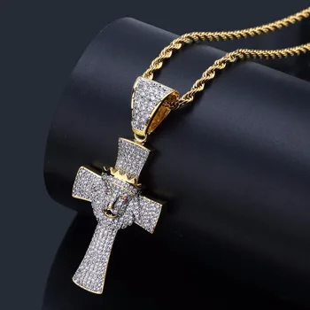 

Hip Hop Rapper Micro AAA+ CZ Ice Out Bling Golden Crown Lion Cross Pendants Necklace Men's Signet Jewelry