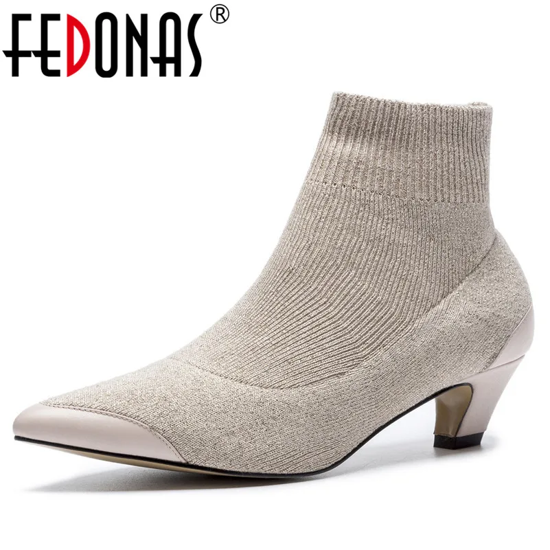 

FEDONAS Fashion Concise Design Pointed Toe Sexy High Heel Ankle Boots for Women Autumn Winter Shoes Woman Office Pumps