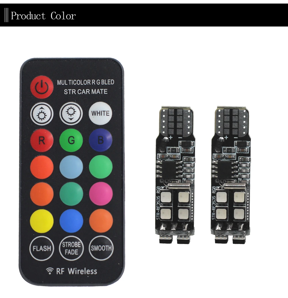 T10 W5W РЧ контроль RGB светодиодный Габаритные фонари для автомобиля RGB T10 3030 10 светодиодный SMD пульт дистанционного управления Внутреннее освещение автомобиля Авто атмосферная лампа