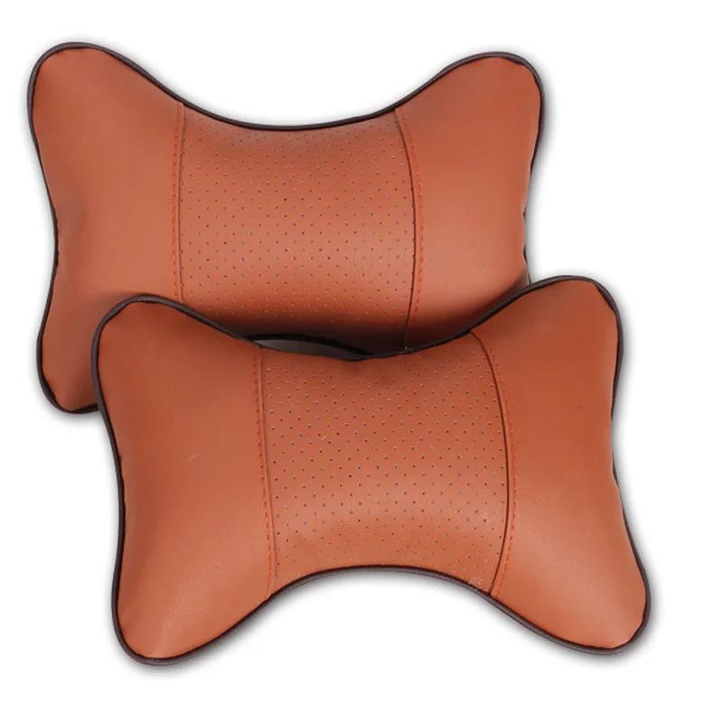  2pcs Car Neck Pillow Perforating Design PU Leather Hole-digging Car Headrest pillow Auto Safety Accessories