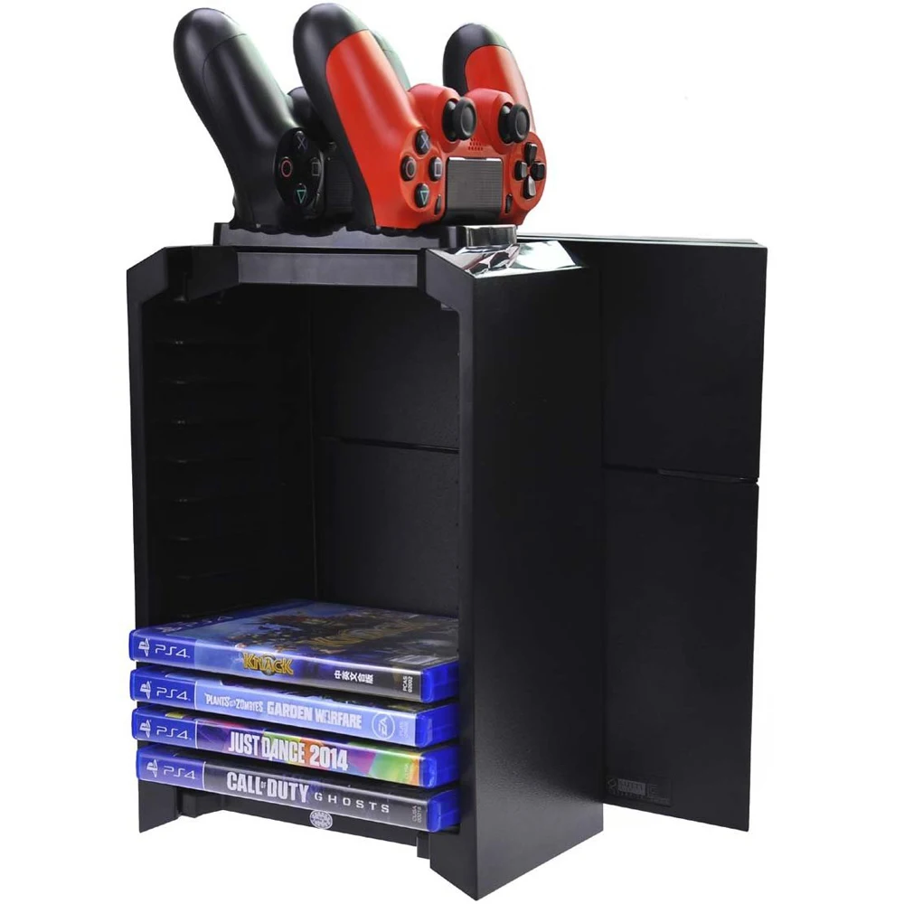 PS4 Charger Storage Tower with 12 Game Blue ray disc storage and Dual