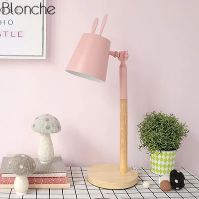Нордическая настольная лампа в форме кролика современная светодиодная подставка деревянный железный Настольный светильник для детской комнаты, спальни, домашнего декора, светильники для чтения - Цвет корпуса: Розовый