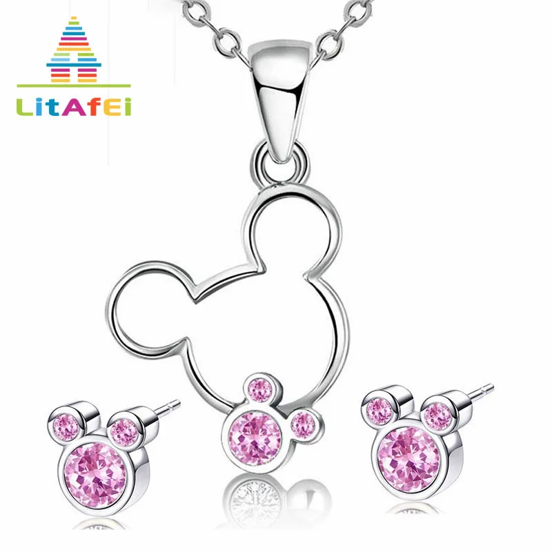 

Small Mouse Shape Necklace Stud Earrings set 2 Color Trendy Style Anniversary Party Jewelry Sets for Woman Gift