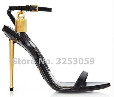 ALMUDENA/женские пикантные босоножки с замком золотого, серебряного и черного цветов; туфли на тонком металлическом каблуке-шпильке; туфли-лодочки с металлическим украшением - Цвет: black matte