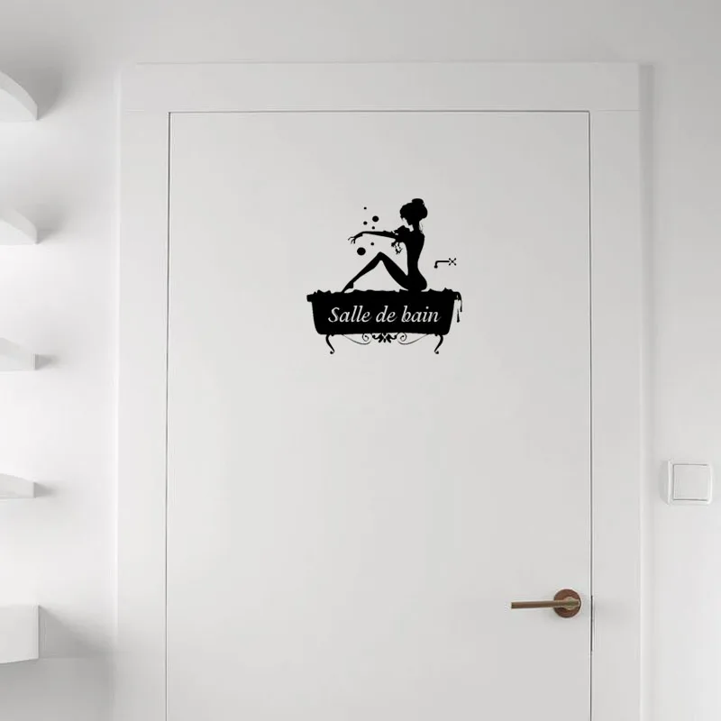 

YOJA 25*25CM Beautiful Woman Take A Shower SALLE DE BAIN Door Sticker Wall Decal Graphical Black A40169