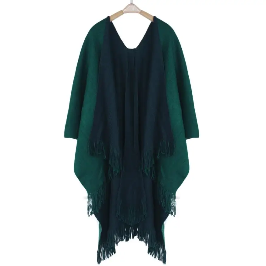 DOUDOULU, Женское зимнее вязаное кашемировое пончо, накидки, шаль, кардиганы, свитера, пальто, зимние теплые шарфы, echarpe mulher# WM - Цвет: Green